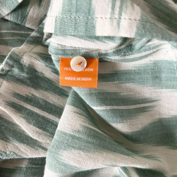 Oliphant Green White Ikat Cotton V-Neck Mini Shift Dress Pockets Short Sleeve XS - Picture 6 of 6